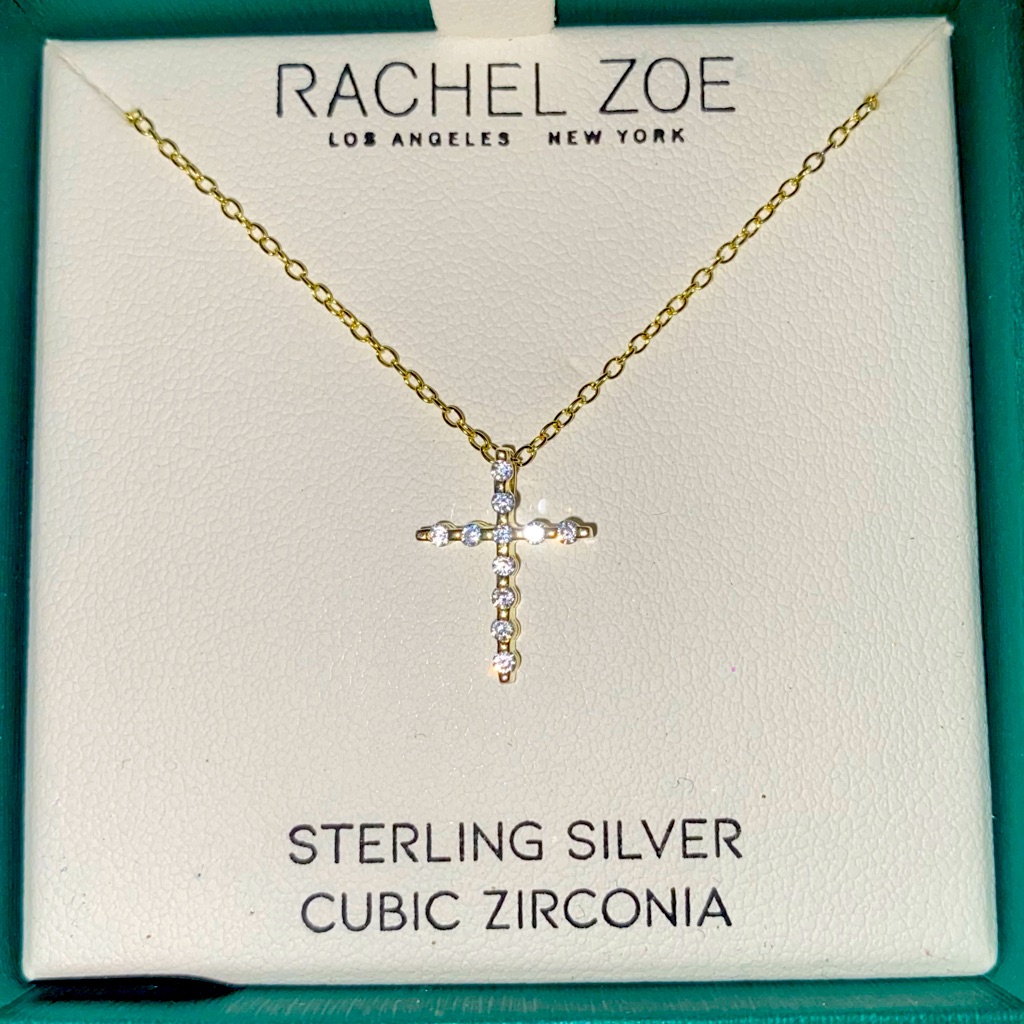 Bnib Rachel Zoe Sterling Silver Gold Plated Cross Necklace 35$
